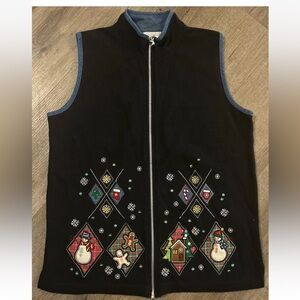 Vintage Design Originals Christmas Vest Medium Black Knit Lightweight EC